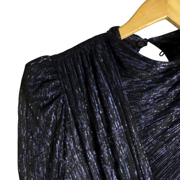 Sabina Musayev Brenda Navy Blue Metallic Long Sleeve Mock Neck Mini Dress Small - Picture 9 of 12